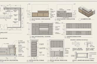 create detailed office casework and commercial millwork shop drawings