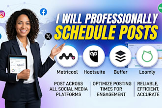 professionally schedule posts using metricool, hootsuite, buffer, or loom