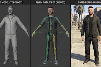 rig fivem addon ped, gta v character, facial bones, expressions and skin weights