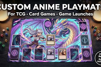 draw custom anime playmats for card game, tcg, game launch, pokemon yugioh