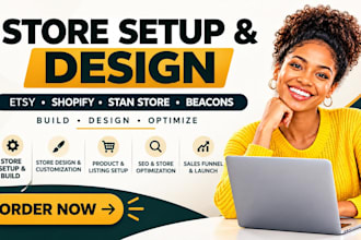setup 7figure shopify digital product store, etsy shop, stan store digital store