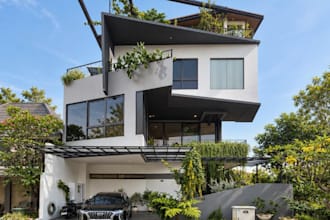 3d building facade,l shaped layout kitchen,foyer dinning area, cloud living room