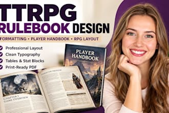 ttrpg game rule book design, ttrpg formatting, rpg book layout, player handbook