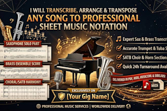 transcribe arrange transpose saxophone trumpet tuba choir sheet music score