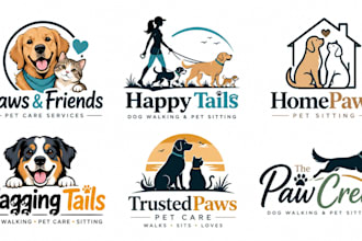 design a professional pet care, dog walking, pet sitting, animal dog walker logo