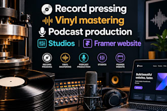 disign record pressing vinyl mastering podcast production studios framer website