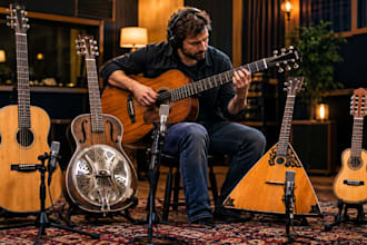 record live baritone, resonator guitar, balalaika and charango