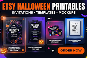 design etsy halloween printable party invitation template product mockups