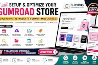 setup gumroad store upload digital product optimize product listings website SEO