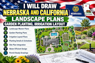 draw nebraska and california landscape plans garden planting, irrigation layout