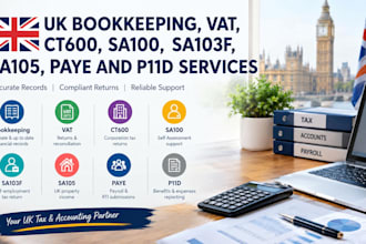 provide UK bookkeeping, vat, ct600, sa100, sa103f, sa105, paye and p11d services