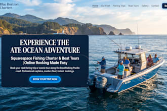 build squarespace fishing charter, boat tour website with inline booking