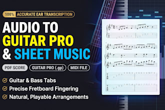 transcribe audio to guitar pro tabs and sheet music PDF