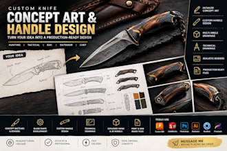 create knife concept art and custom knife handle design drawings for your brand