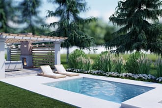 design a backyard landscape design ,3d rendering pool and garden frontyard