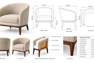 do 3d cad design for tub chair drafting precise dimension for manufacturing