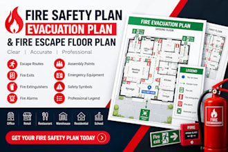 create professional fire safety plan, evacuation plan and fire escape floor plan