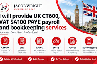 provide UK ct600 vat sa100 paye payroll and bookkeeping services