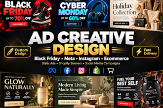 black friday ad creative and cyber monday sales banners for socal media post ads