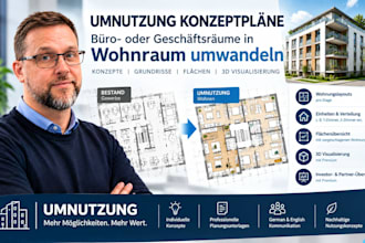 draw umnutzung concept plans to convert office or shop into apartments