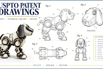 create patent drawings and vector line technical line art as per uspto