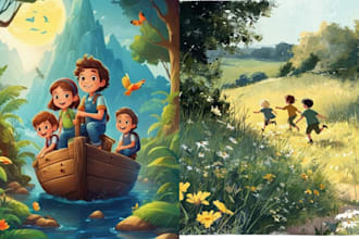 write and illustrate a children storybook, illustration, book cover for kids