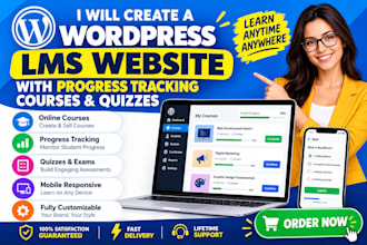 create a wordpress lms website with progress tracking courses and quizzes
