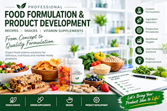 formulate food, snacks, recipes and vitamin supplement products