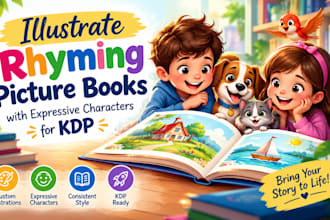 illustrate rhyming picture books with expressive characters for KDP illustration