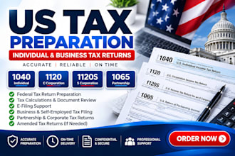 prepare US business and personal tax returns 1040 1120 1120s 1065