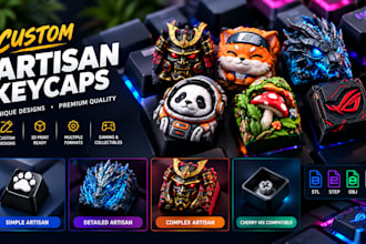 design detailed artisan keycaps for mechanical keyboards, 3d printing, cad stl