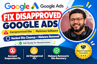 fix disapproved google ads for compromised site, malicious software, hacked site