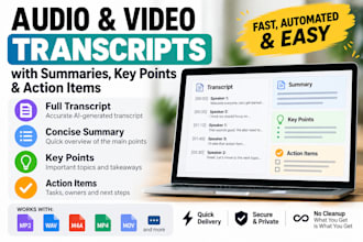 transcribe your audio or video and provide a summary and action items