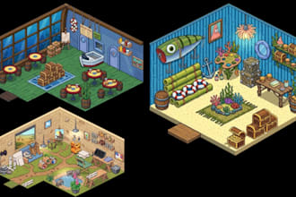 draw isometric pixel art 2d game asset props retro pixel art background tileset