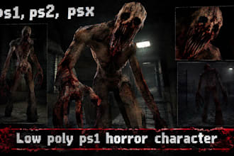 create creepy ps1 ps2 psx low poly 3d horror character rig and animation