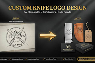 create a vintage knife logo with makers mark and engraving for your knife brand