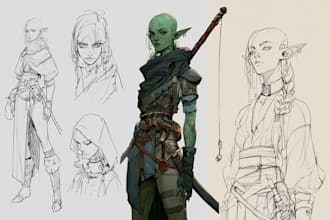 draw dnd character, fantasy art, and illustration for concept art