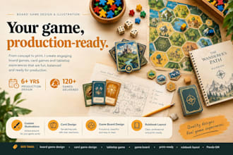 design a custom board game with cards tokens and game board