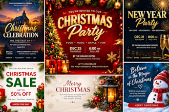 design christmas flyer, new year flyer, party flyer and event flyer