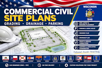 create commercial civil site plans grading drainage and parking drawings