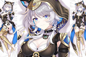 draw custom anime dakimakura body pillow oc vtuber, waifu, and husbando art
