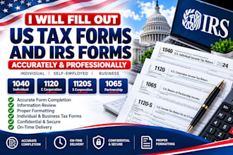 fill out US tax forms 1040, 1120, 1120s, 1065 and more