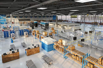 create 3d cgi commercial warehouse, 3d factory industrial building