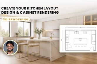 create your kitchen layout design and cabinet rendering
