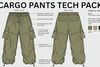create cargo pants tech pack fashion flats and garment specs apparel tech pack