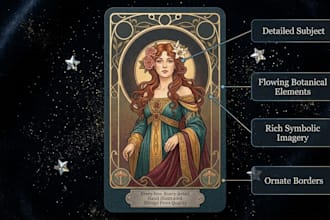 draw custom tarot cards, oracle deck, and box illustration