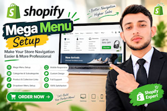shopify menu setup ,product listing