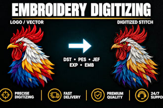 professionally digitize your logo for embroidery in dst and pes