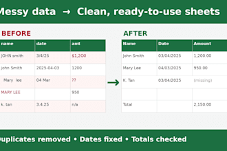 clean excel data, convert pdf to excel and fix messy spreadsheets
