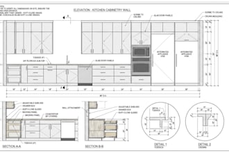 create kitchen cabinet shop drawing and detailed fabrication drawing